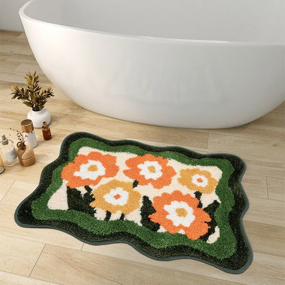 FLOWERSTEP – Colorful Flower Bathroom Mat with Non-Slip Backing
