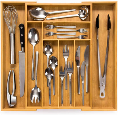 Budu Bamboo Cutlery Tray - Adjustable Eco-Friendly Drawer Organizer for Kitchen 0