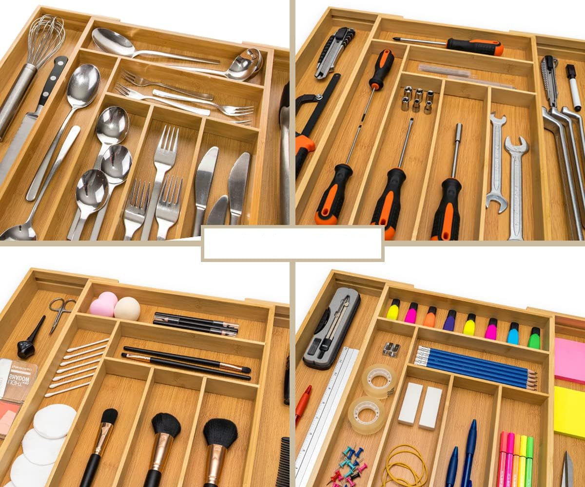 Budu Bamboo Cutlery Tray - Adjustable Eco-Friendly Drawer Organizer for Kitchen 4
