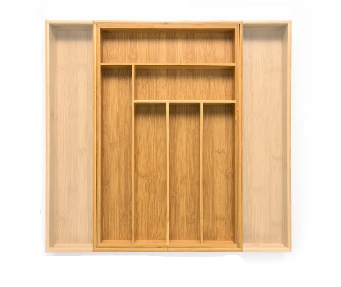 Budu Bamboo Cutlery Tray - Adjustable Eco-Friendly Drawer Organizer for Kitchen 5