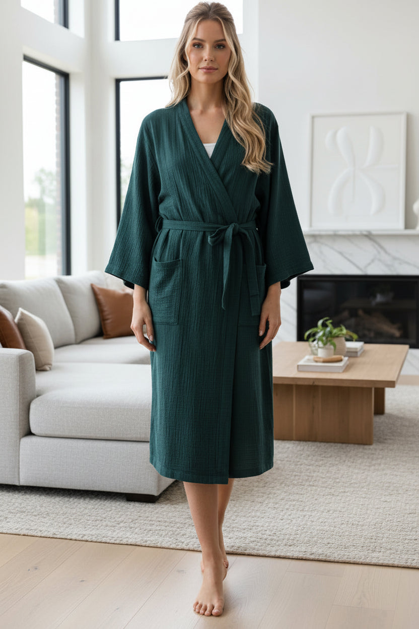 CasaWeave Cotton Kimono | 100% Cotton Unisex Bathrobe | Breathable & Lightweight | Elegant Home Spa Loungewear 1