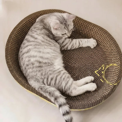 Cat Scratching Board - Multi-Purpose Oval Corrugated Paper Bed & Claw Toy 0