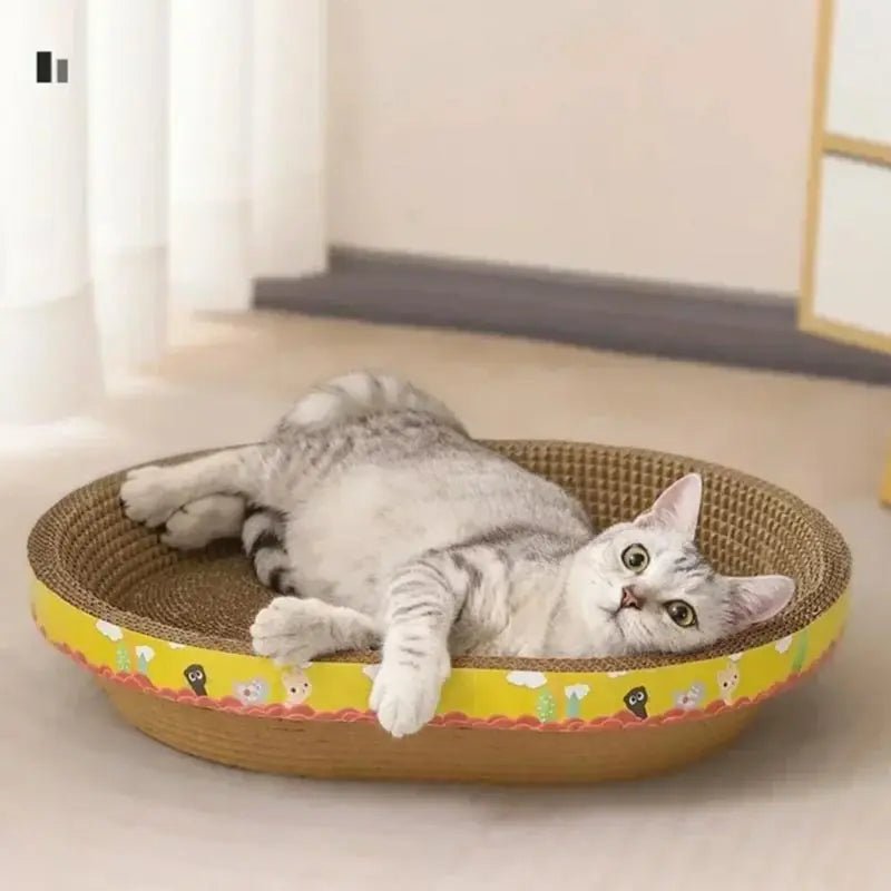 Cat Scratching Board - Multi-Purpose Oval Corrugated Paper Bed & Claw Toy 1