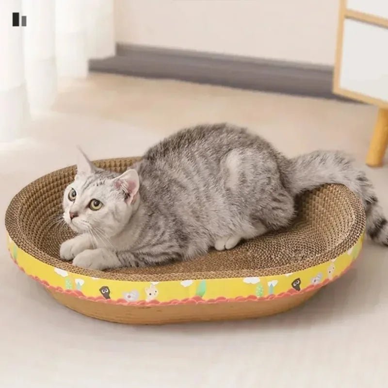 Cat Scratching Board - Multi-Purpose Oval Corrugated Paper Bed & Claw Toy 2