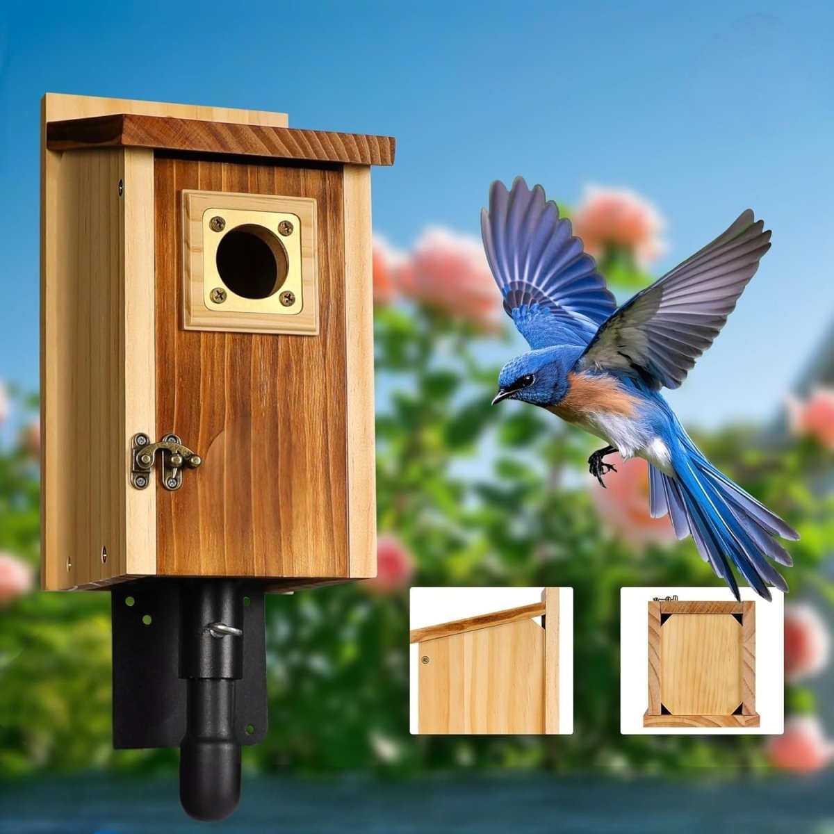 Cedar Wood Birdhouse - Weatherproof Nesting Box for Blue Jays & Swallows 0