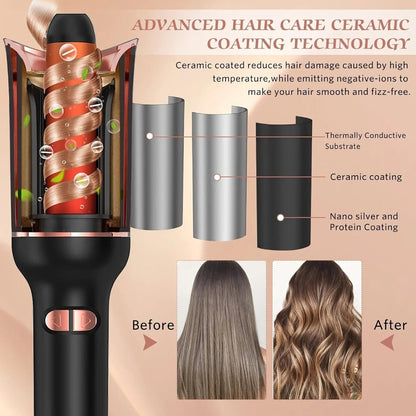 Ceramic Automatic Hair Curler with Adjustable Temperature & Rotating Wand 2