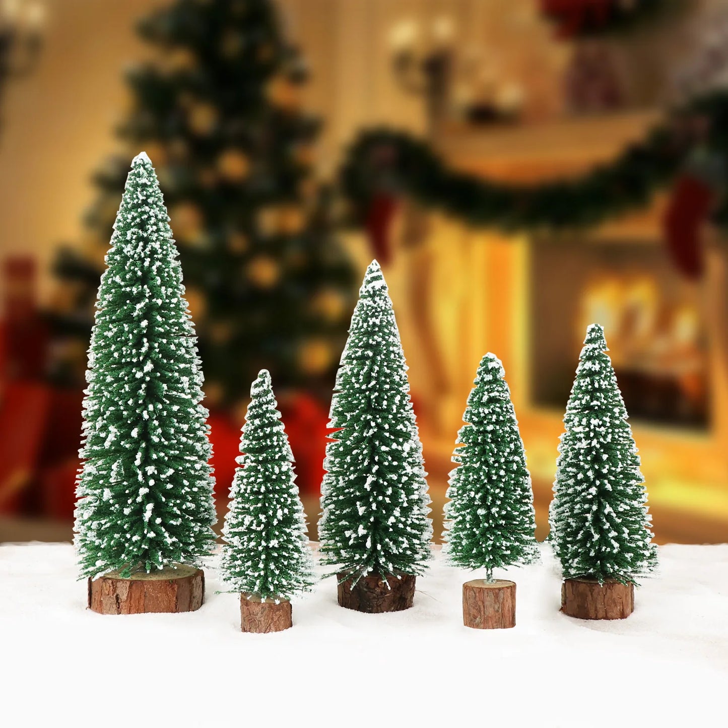 Charming Mini Christmas Trees - 5Pcs Flocked Bottle Brush Set for Holiday Decor 1