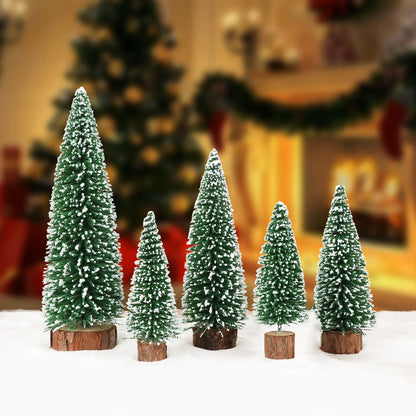 Charming Mini Christmas Trees - 5Pcs Flocked Bottle Brush Set for Holiday Decor 1