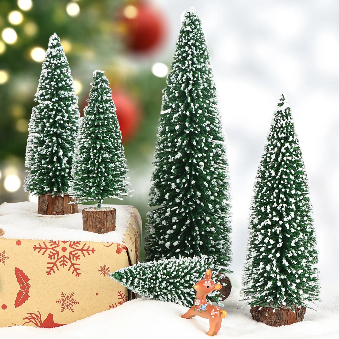 Charming Mini Christmas Trees - 5Pcs Flocked Bottle Brush Set for Holiday Decor 3