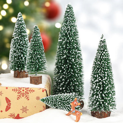 Charming Mini Christmas Trees - 5Pcs Flocked Bottle Brush Set for Holiday Decor 3
