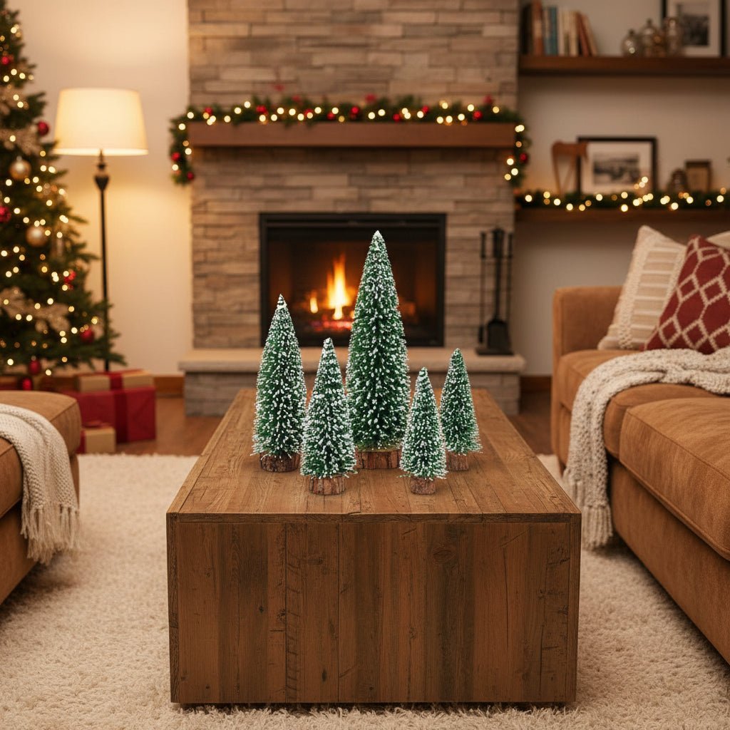 Charming Mini Christmas Trees - 5Pcs Flocked Bottle Brush Set for Holiday Decor 6