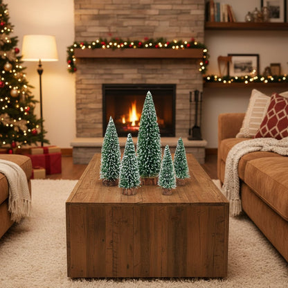 Charming Mini Christmas Trees - 5Pcs Flocked Bottle Brush Set for Holiday Decor 6