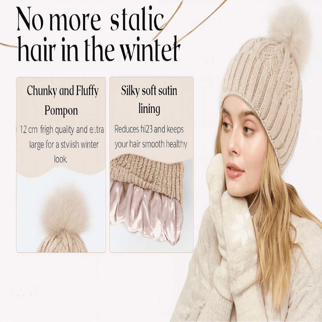 SILKCAP – Antistatische Pompom Muts voor Gezonde Haarbescherming