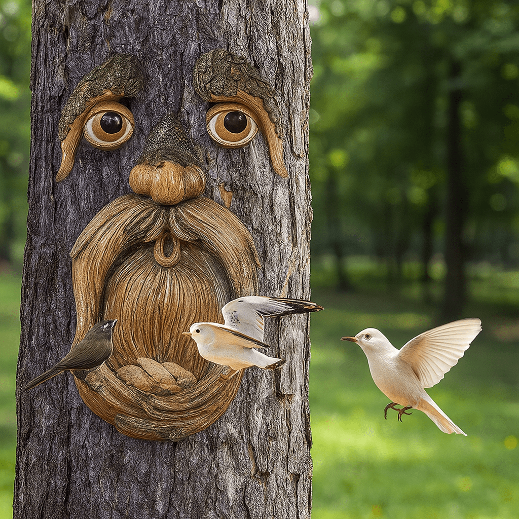 WOODGRIN – Whimsical Tree Face Bird Feeder, Weatherproof Garden Art for Bird Lovers