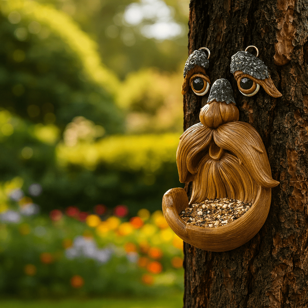 WOODGRIN – Whimsical Tree Face Bird Feeder, Weatherproof Garden Art for Bird Lovers