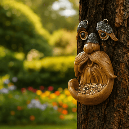WOODGRIN – Whimsical Tree Face Bird Feeder, Weatherproof Garden Art for Bird Lovers
