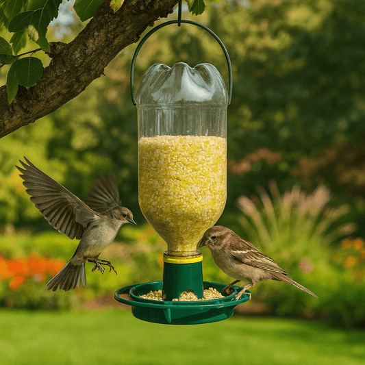 GREENNIP – Eco Outdoor Bird Feeder, Automatic Recycled Bottle System for Sustainable Feeding