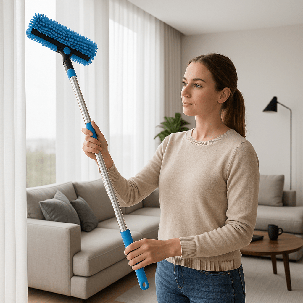 SLEEKWIPE – 2-in-1 verstelbaar glasreinigingsgereedschap met trekker en schuursponsje