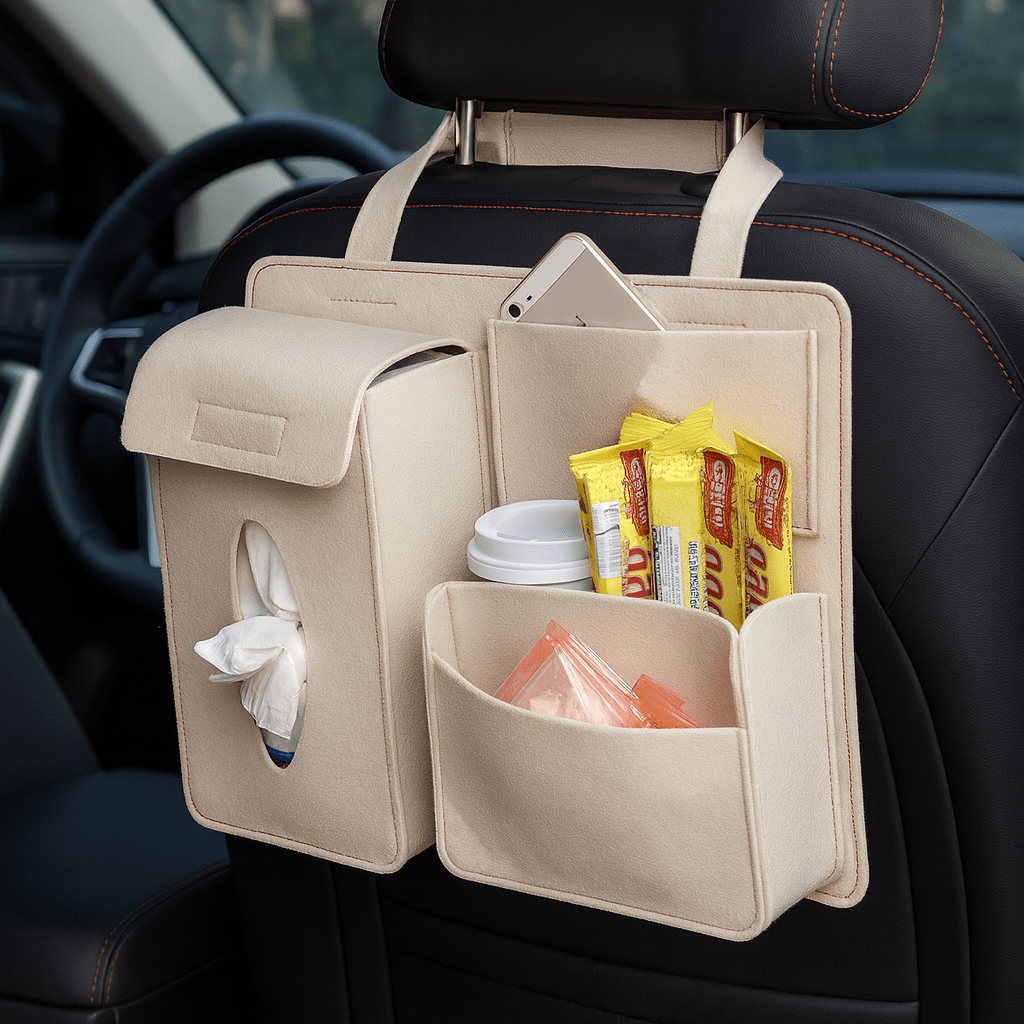 SEATSTASH – Universal fit car seat back organizer with 4 storage pockets