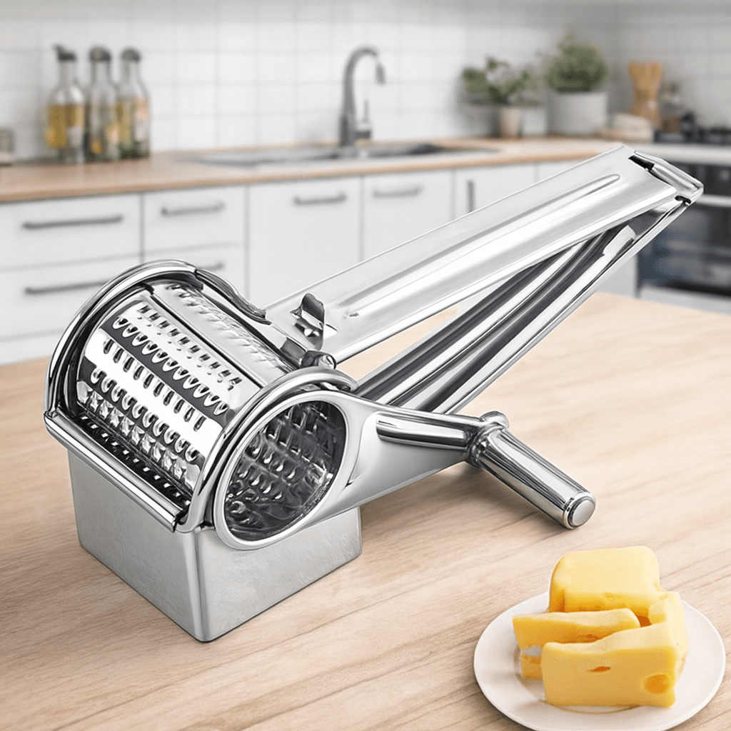 SPIN CHOP – Premium Rotary Cheese Grater with Multiple Stainless Steel Drums