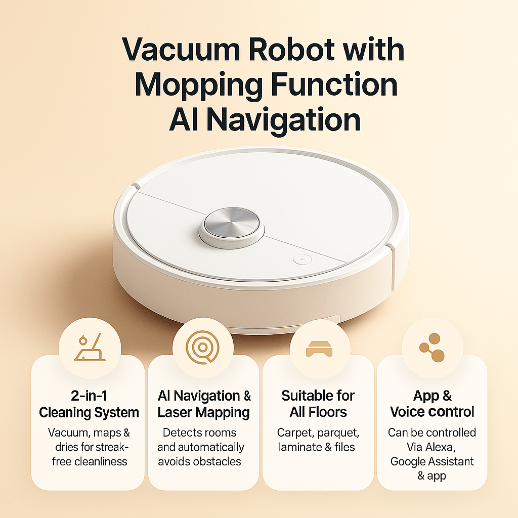 CLEVERMATE – Smart Robot Vacuum with 2-in-1 Mopping & AI Floor Navigation