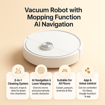 CLEVERMATE – Smart Robot Vacuum with 2-in-1 Mopping & AI Floor Navigation