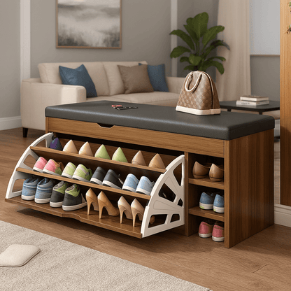 STORABENCH – 3-in-1 Schoenkastbank met Opvouwbaar Opslagsysteem voor Gangen