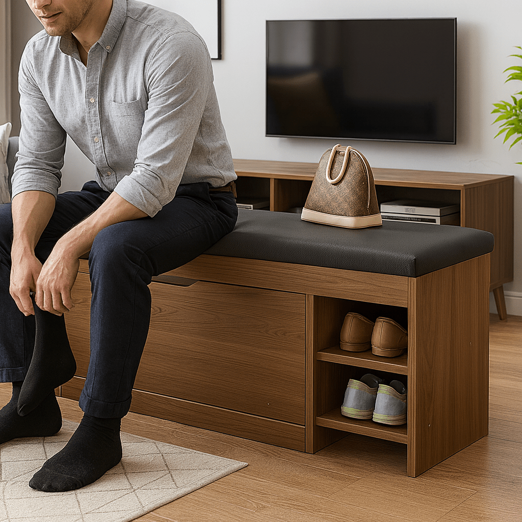 STORABENCH – 3-in-1 Schoenkastbank met Opvouwbaar Opslagsysteem voor Gangen