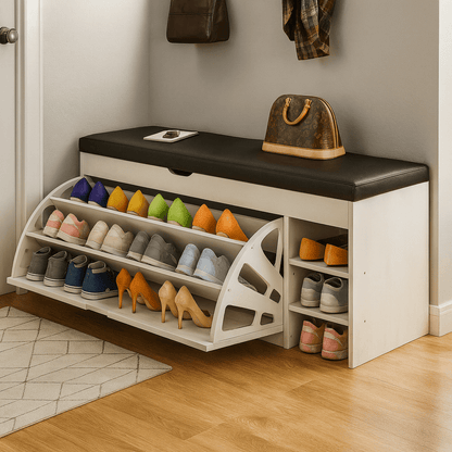 STORABENCH – 3-in-1 Schoenkastbank met Opvouwbaar Opslagsysteem voor Gangen