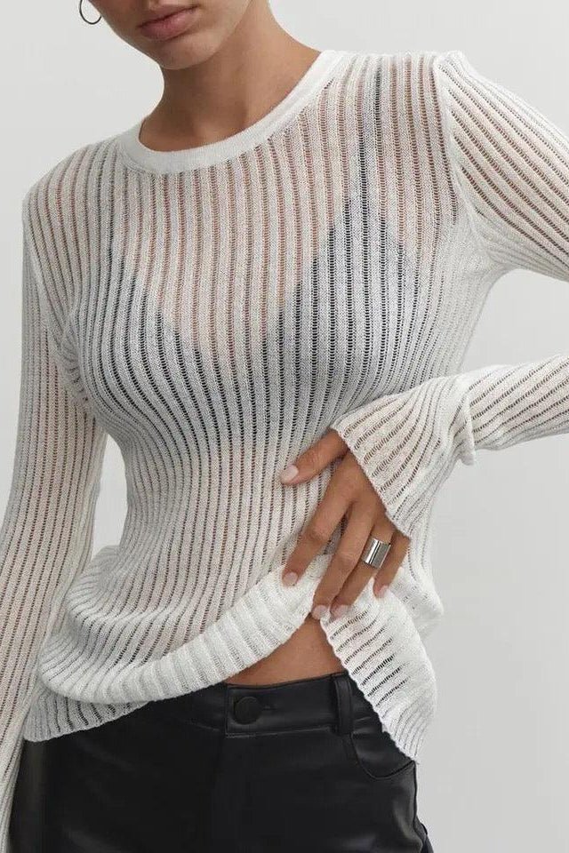 Chic Striped Going Out Top - Fitted Layering Essential in High-Quality Fabric 2