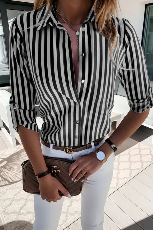 Chic Striped Shirt for Women - Comfortable Polyester Fit & Stylish Design 3