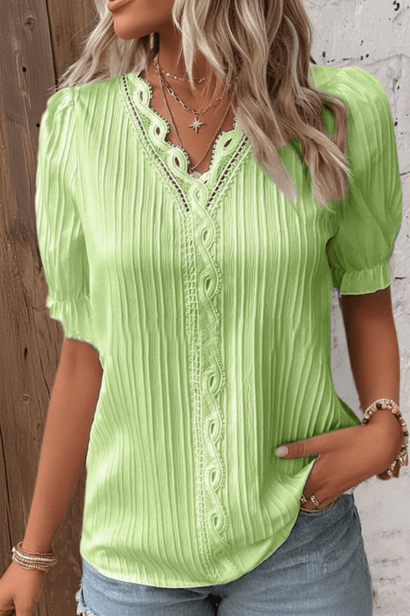 LACÉVEE – Chic V-Neck Lace Shirt with Elegant Style and Delicate Accents