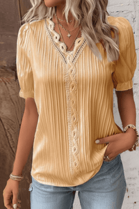 LACÉVEE – Chic V-Neck Lace Shirt with Elegant Style and Delicate Accents
