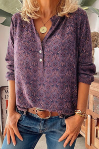 STYLVINT – Chic Long Sleeve Blouse with Artistic Vintage Print and Easy Fit