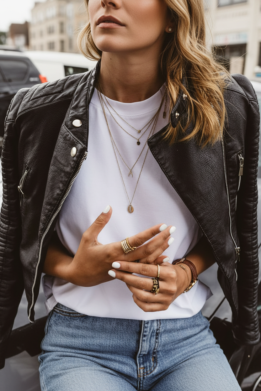 Chic Women's Black Leather Jacket with Stand Collar and Full Zip Closure 1