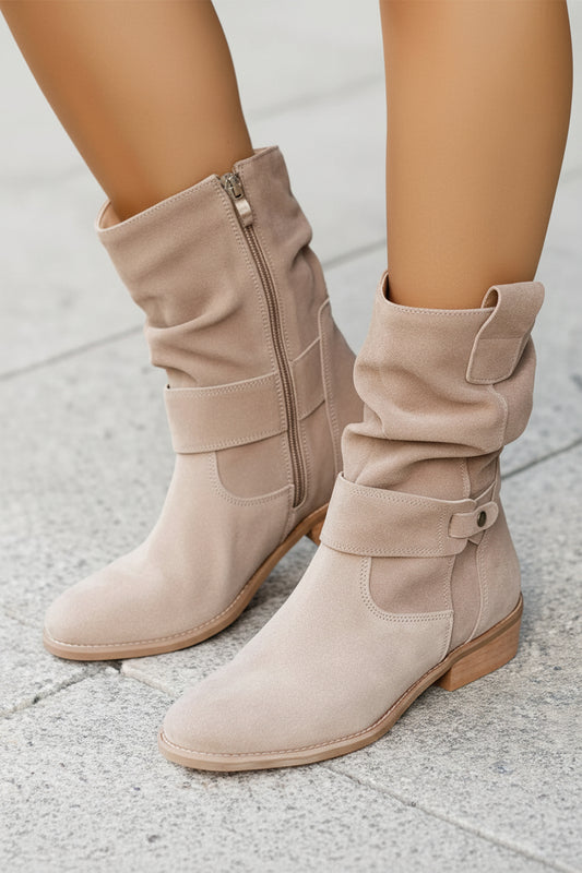 Chic Women's Short Brown Boots - Durable Synthetic Leather, Low Heel, Slip-On Design 1