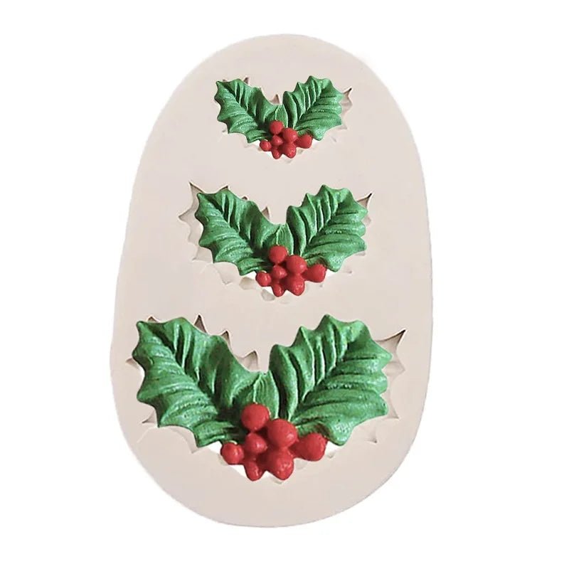 Christmas Holly Leaf Bells Silicone Mold - Food-Grade Baking Tool for Cookies and Cake Decorations 1