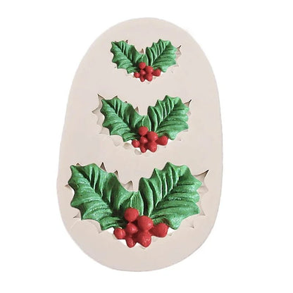 Christmas Holly Leaf Bells Silicone Mold - Food-Grade Baking Tool for Cookies and Cake Decorations 1