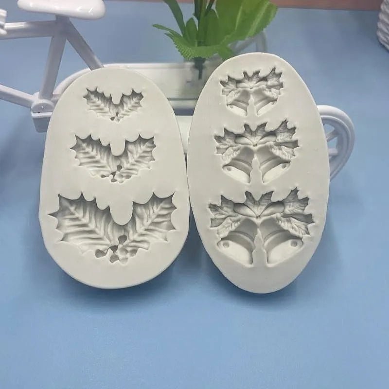 Christmas Holly Leaf Bells Silicone Mold - Food-Grade Baking Tool for Cookies and Cake Decorations 2