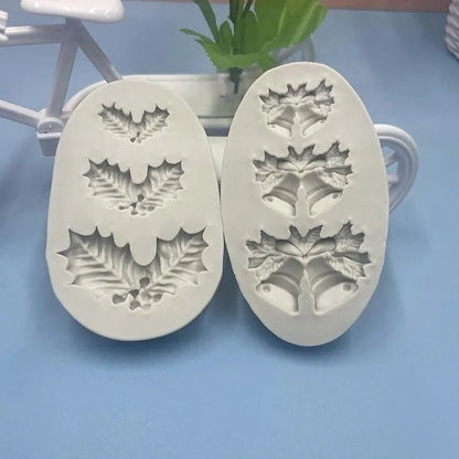 Christmas Holly Leaf Bells Silicone Mold - Food-Grade Baking Tool for Cookies and Cake Decorations 2