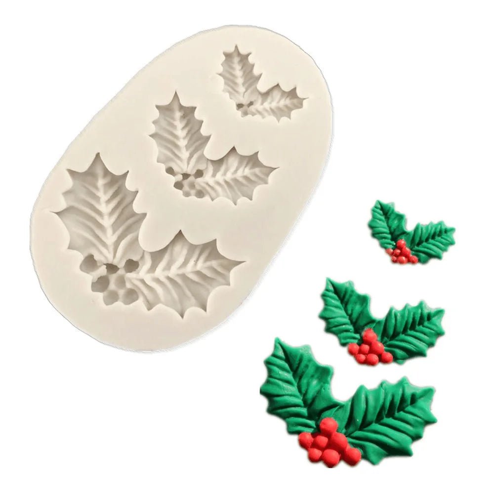 Christmas Holly Leaf Bells Silicone Mold - Food-Grade Baking Tool for Cookies and Cake Decorations 3