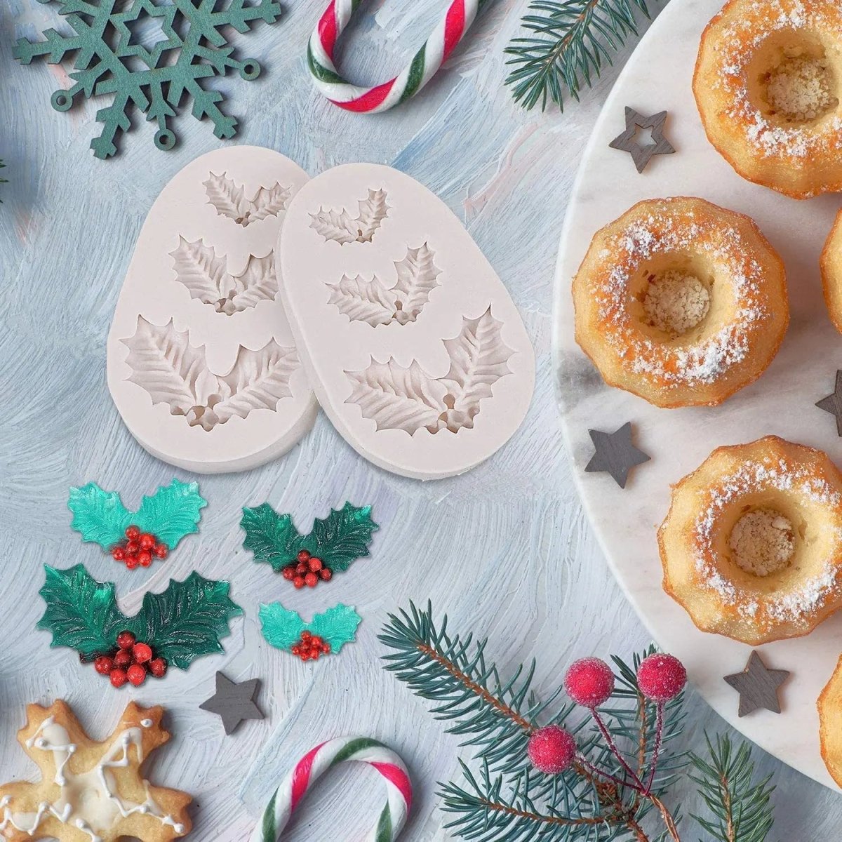 Christmas Holly Leaf Bells Silicone Mold - Food-Grade Baking Tool for Cookies and Cake Decorations 4