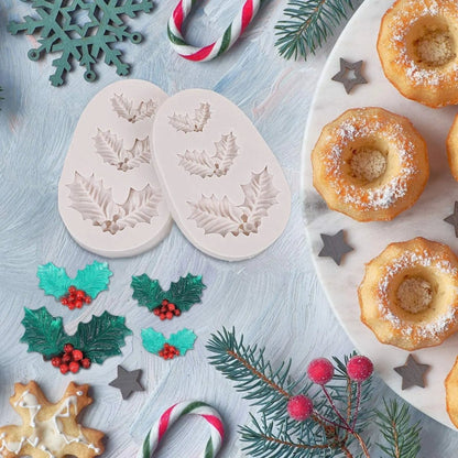 Christmas Holly Leaf Bells Silicone Mold - Food-Grade Baking Tool for Cookies and Cake Decorations 4