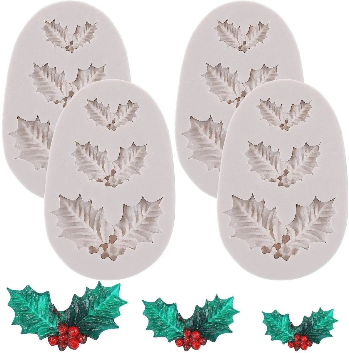 Christmas Holly Leaf Bells Silicone Mold - Food-Grade Baking Tool for Cookies and Cake Decorations 6