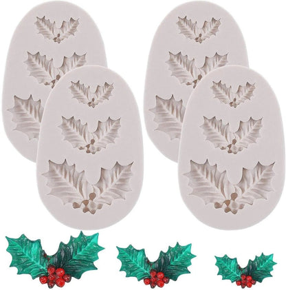 Christmas Holly Leaf Bells Silicone Mold - Food-Grade Baking Tool for Cookies and Cake Decorations 6