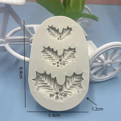 Christmas Holly Leaf Bells Silicone Mold - Food-Grade Baking Tool for Cookies and Cake Decorations 8