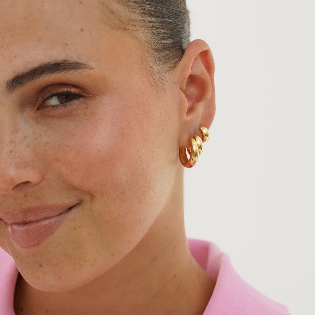 Chunky Hoop Earrings Set - Tapered Design, Hypoallergenic Metal, 3 Pairs 2