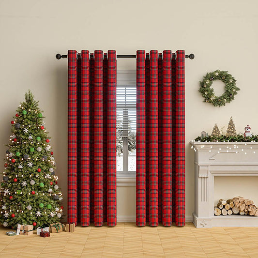 Classic Plaid Semi-Blackout Curtains - Cozy Polyester Window Drapes for Holiday Decor 0