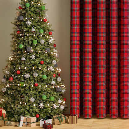 Classic Plaid Semi-Blackout Curtains - Cozy Polyester Window Drapes for Holiday Decor 1