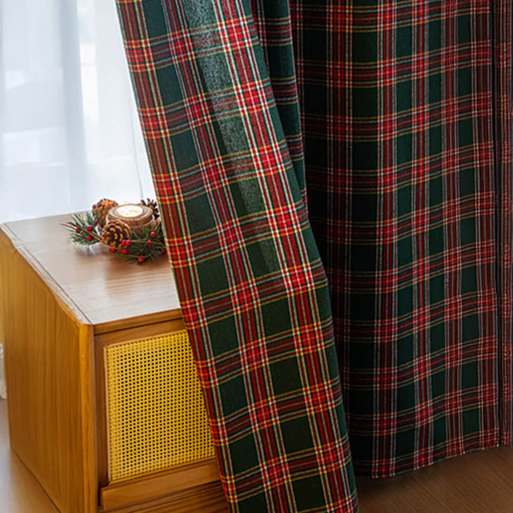 Classic Plaid Semi-Blackout Curtains - Cozy Polyester Window Drapes for Holiday Decor 2